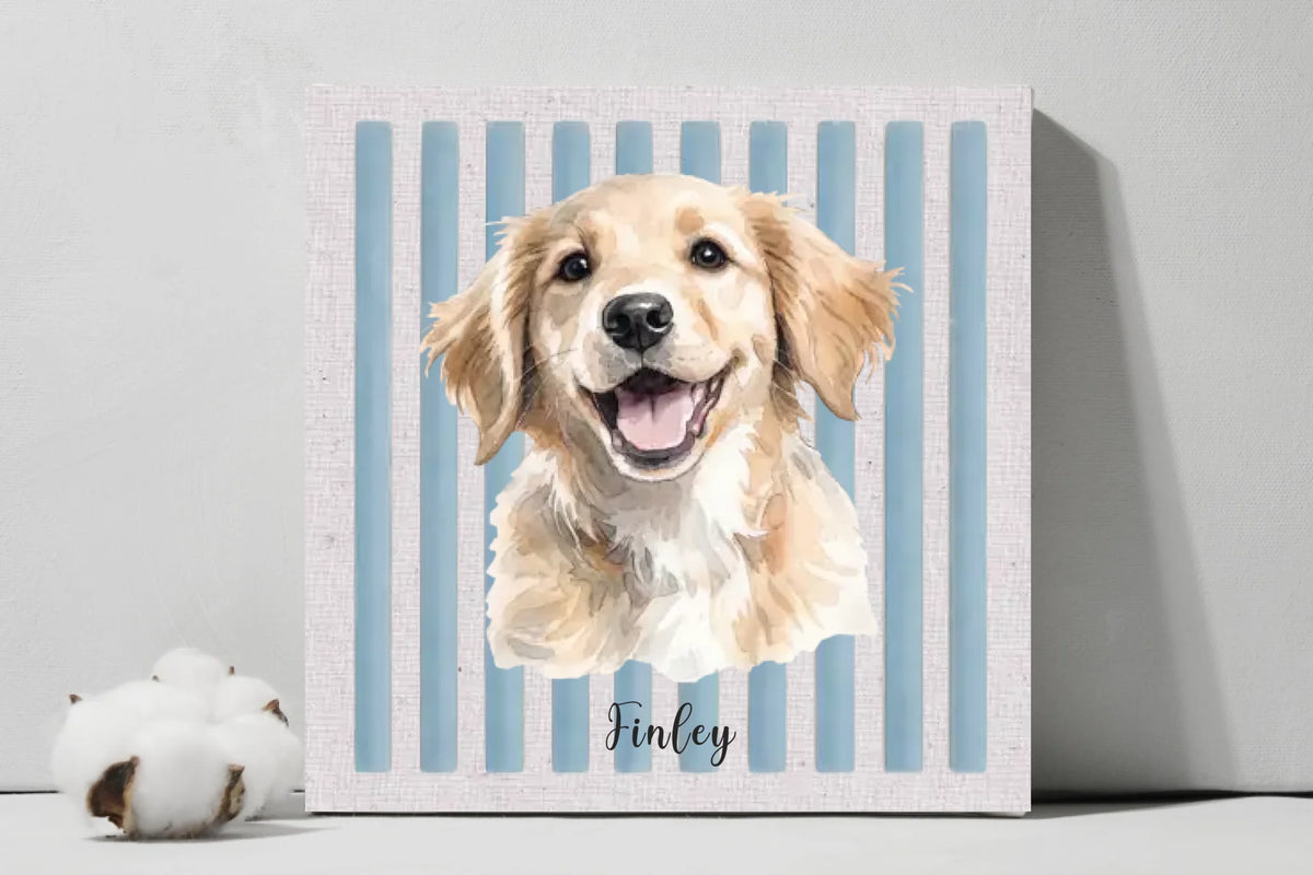 Custom Watercolor Photo Square Canvas, Striped Family Portrait, Personalized Pet Portrait Gift, Dog Mom Dad Gift, Made in Germany
