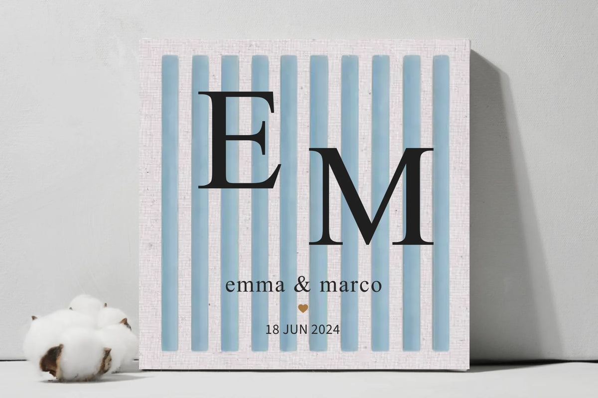 Personalized Stripe Canvas Wall Art | Custom Couple Initials, Names & Date | Modern Wedding Gift | Anniversary Decor | Made in Germany