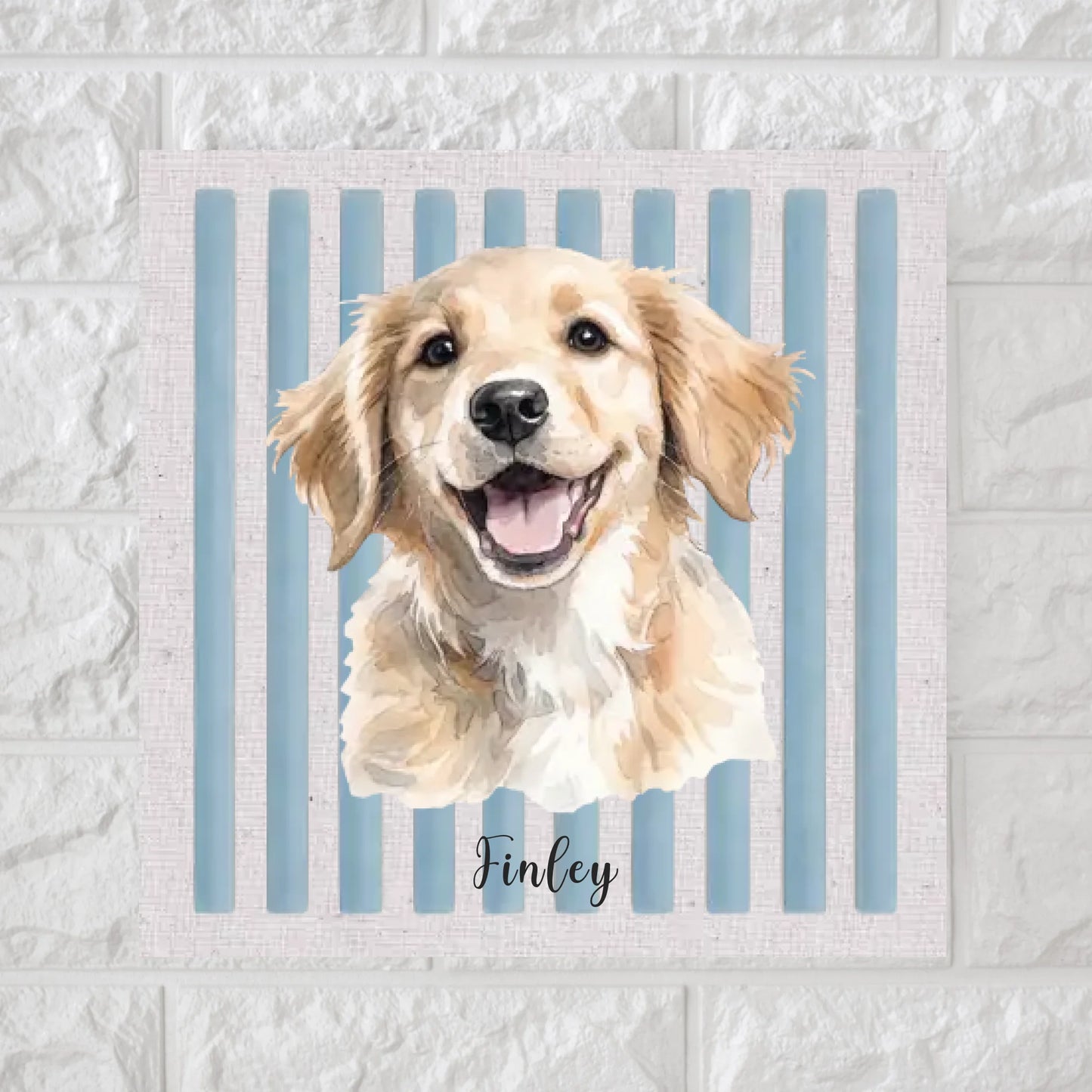 Custom Watercolor Photo Square Canvas, Striped Family Portrait, Personalized Pet Portrait Gift, Dog Mom Dad Gift, Made in Germany