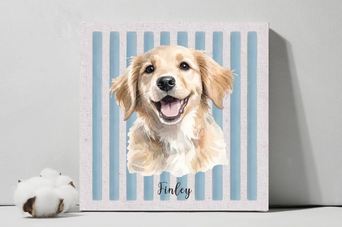 Custom Watercolor Photo Square Canvas, Striped Family Portrait, Personalized Pet Portrait Gift, Dog Mom Dad Gift, Made in Germany